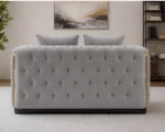 Madrid Light Grey 2 Seater Sofa – Luxury Chesterfield Fabric Sofa with Gold Accents | UK - Image 3