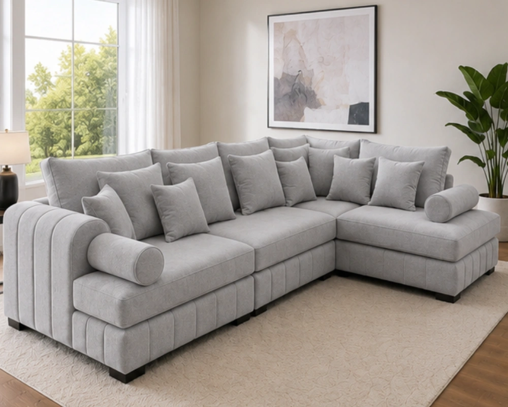 Lilly Elite 4-Seater Sofa Lilly Luxury L-Shape Sectional Sofa with Ottoman – Modern Living Room Collection - Image 1