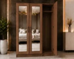 Luxury 3 Door Mirror Wardrobe – Elegant Walnut Finish Wooden Bedroom Furniture - Image 4