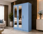 Sky Blue 3 Door Mirrored Wardrobe – Modern Bedroom Storage Cabinet - Image 2