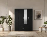 4 Door Wardrobe - 4 Door Wardrobe with Mirror - Wardrobe with Mirror and Drawers - Image 5