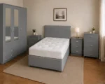 Grey Bedroom Set - 3 Door Wardrobe With Four Drawer - Chest of Five Drawers With Two Bed Side Table - Image 3