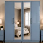 Premium 4 Door Wardrobe with 2 Full-Length Mirrors – Contemporary Blue Bedroom Storage