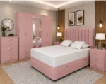 King Size Storage Bed Furniture Set – 6 Door Wardrobe with Mirrors – Five Drawer Chest – Two Bedside Units - Image 5