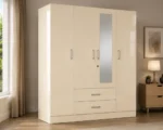 Storage Wardrobe with Two Drawers and 1 Mirror - 4 Door Wardrobe for Family Bedrooms - Image 2