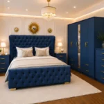 Luxury Double Bed Furniture Set – Five Door Wardrobe with Full Length Mirror & Four Bottom Drawers – Chest of Five Drawers with Two Bed Side Tables