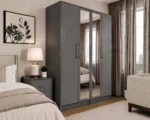 Modern Grey 4 Door Wardrobe with 2 Full-Length Mirrors – Spacious Bedroom Storage - Image 3