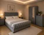 King Size Premium Bedroom Set With Two Door Wardrobe With One Mirror - Chest of Five Drawers With Two Bed Side Table