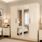 Durable 4 Door Wardrobe with Mirror Finish - Wooden Wardrobe 4 Door with Mirrors