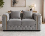 Madrid Light Grey 2 Seater Sofa – Luxury Chesterfield Fabric Sofa with Gold Accents | UK - Image 2