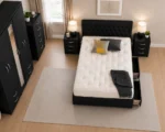 Luxury Double Bed Set with Five Door Full Length Mirror Wardrobe, Four Bottom Drawers, Five Drawer Chest & Two Bed Side Tables - Image 4