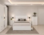 Complete Luxury Bedroom Collection – Double Bed, 5 Door Full Length Mirror Wardrobe, Chest of Five Drawers & Matching Bed Side Tables