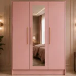 3 Door Pink Wardrobe with Mirror and Hanging Rail - Premium 3 Door Wardrobe with 1 Mirror