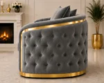 Madrid Grey 2 Seater Sofa – Luxury Velvet Chesterfield Sofa with Gold Accents | UK - Image 4