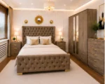 Elegant Bedroom Suite – Double Bed with Six Door Wardrobe, Two Full Length Mirrors, Four Bottom Drawers & Five Drawer Chest