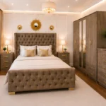 Elegant Bedroom Suite – Double Bed with Six Door Wardrobe, Two Full Length Mirrors, Four Bottom Drawers & Five Drawer Chest