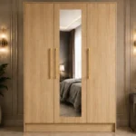 Natural Oak 3 Door Mirrored Wardrobe – Elegant Wooden Bedroom Storage Solution