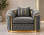 Madrid Grey Armchair – Luxury Chesterfield Velvet Accent Chair with Gold Accents | UK - Image 2