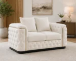 Madrid White 2 Seater Sofa – Luxury Chesterfield Fabric Sofa with Gold Accents | UK - Image 3