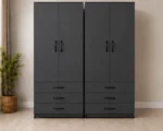 Modern Dark Grey 2 Door Wardrobe with 3 Drawers – Sleek Bedroom Storage