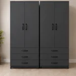 Modern Dark Grey 2 Door Wardrobe with 3 Drawers – Sleek Bedroom Storage