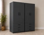 Modern Dark Grey 2 Door Wardrobe with 3 Drawers – Sleek Bedroom Storage - Image 4