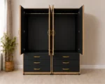 Modern 4 Door Wardrobe with 3 Drawers – Stylish Black & Wood Bedroom Storage - Image 3