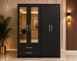 Elegant 4 Door Bedroom Wardrobe with Dual Mirrors - Premium 4 Door Storage Wardrobe with 2 Drawers