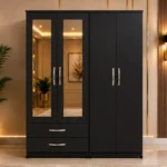 Elegant 4 Door Bedroom Wardrobe with Dual Mirrors - Premium 4 Door Storage Wardrobe with 2 Drawers