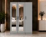 Elegant Light Grey 3 Door Wardrobe with Mirrors – Contemporary Wooden Bedroom Furniture - Image 2