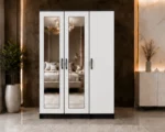 Premium White 3 Door Mirrored Wardrobe – Modern Wooden Bedroom Storage Cabinet