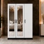 Premium White 3 Door Mirrored Wardrobe – Modern Wooden Bedroom Storage Cabinet
