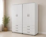 Modern White 3 Door Wardrobe with 3 Drawers – Elegant Bedroom Storage Cabinet - Image 2