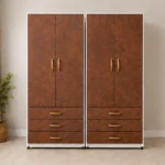 Modern 2 Door Wooden Wardrobe with 3 Drawers – Stylish Bedroom Storage