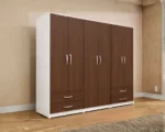 Luxury 6 Door Walnut & White Wardrobe with 4 Drawers – Modern Bedroom Storage Cabinet