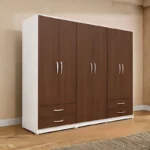 Luxury 6 Door Walnut & White Wardrobe with 4 Drawers – Modern Bedroom Storage Cabinet