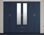 Blue 6 Door Mirrored Wardrobe with Drawers  –  Modern Wooden Bedroom Wardrobe  –  Luxury Home