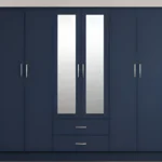Blue 6 Door Mirrored Wardrobe with Drawers  –  Modern Wooden Bedroom Wardrobe  –  Luxury Home