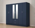 Blue 6 Door Mirrored Wardrobe with Drawers  –  Modern Wooden Bedroom Wardrobe  –  Luxury Home - Image 4