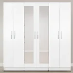 Luxury 6 Door White Mirrored Wardrobe  – Modern Bedroom Storage Cabinet