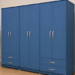 Luxury 6 Door Blue Mirrored Wardrobe with 6 Drawers  – Modern Bedroom Storage Cabinet