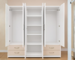 Stylish 6 Door White Wardrobe with Large Storage Drawers- White Bedroom Furniture - Image 4