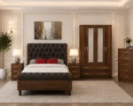 Classic Double Bed Furniture Set - four Door Wardrobe With Four Drawer - Chest of Five Drawers With Two Bed Side Table - Image 5