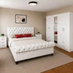 Modern Double Bed Furniture Collection - five Door Wardrobe With Four Drawer - Chest of Five Drawers With Two Bed Side Table