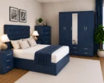 Contemporary Bedroom Suite – Double Bed, Five Door Wardrobe, Full Mirror, Four Bottom Drawers & Matching Furniture