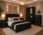 Double Bed Interior Furniture Set - Two Door Mirror Wardrobe - Chest of Five Drawers - Two Bedside Tables - Image 4