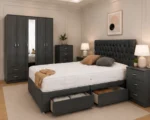 Complete Double Bedroom Suite – Five Door Wardrobe with Full Length Mirror, Four Bottom Drawers, Chest of Five Drawers & Two Bed Side Tables - Image 2