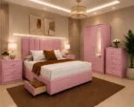 Master Bedroom Double Bed Set - two Door Wardrobe With two Drawer - Chest of Five Drawers With Two Bed Side Table - Image 4
