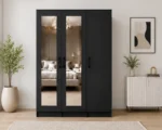 Contemporary Black 3 Door Wardrobe with Mirrors – Stylish Wooden Bedroom Furniture