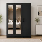 Contemporary Black 3 Door Wardrobe with Mirrors – Stylish Wooden Bedroom Furniture